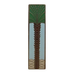 Inviting Home Inc. - Vertical Royal Palm Pull, Antique-Style Brass-Pale Blue - Cabinet And Drawer Handle Pulls
