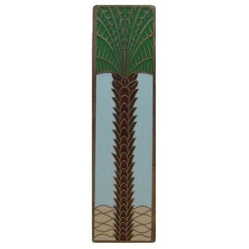 Vertical Royal Palm Pull, Antique-Style Brass-Pale Blue