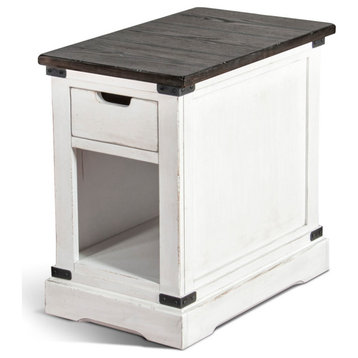 16" Narrow Rectangular White and Black Wood End Table 1 Drawer Storage Cabinet