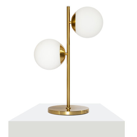 Brightech Sphere Table Lamp - Glass Globe Shades - USB C Charging - Brass