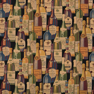 French and Italian Wine Bottles Themed Tapestry Upholstery Fabric By The Yard