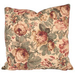 Studio Design Interiors - Flora Antiqua 90/10 Duck Insert Pillow With Cover, 22x22 - Ultra soft brushed cotton is the base of this timeless floral pillow. Looking as if it has been tea stained, in muted dusty rose and sage greens, with a coordinated back of nartural beige colored cotton. Fabulous.