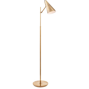 Clemente Floor Lamp, 1-Light Hand-Rubbed  Brass,  Brass Shade, 59.25"H
