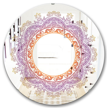 Designart Purple And Orange Mandala Traditional Round Wall Mirror, 32x32