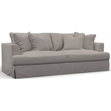 Newport Slip-Covered Recessed Fin Arm 94" Sofa, 4 Throw Pillows, Gray