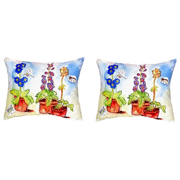 Pair of Betsy Drake Potted Flowers No Cord Pillows 16 Inch X 20 Inch