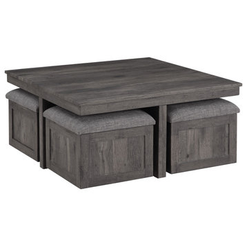 Moseberg Coffee Table with Storage Stools, Rustic Wood