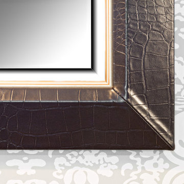 Croco Brown Leather Wrapped Framed Mirror