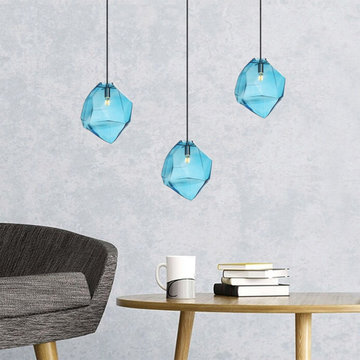 $56.99-Stone 1-Light Mini Blue Clear Glass Shade Diamond Pendant Light