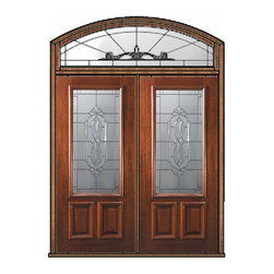 Pre-hung Transom Double Door 80 Wood Mahogany Kensington 2/3 Lite - Front Doors