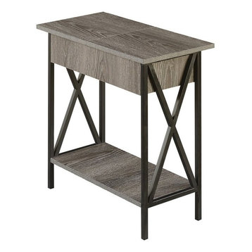 Convenience Concepts Tucson Electric Flip-Top End Table in Weathered Gray Wood