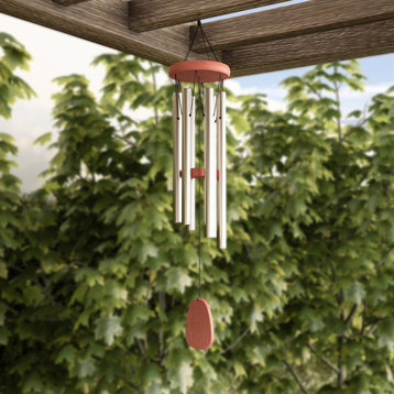 Metal and Wood Wind Chime- 28" Silver Finish by Pure Garden