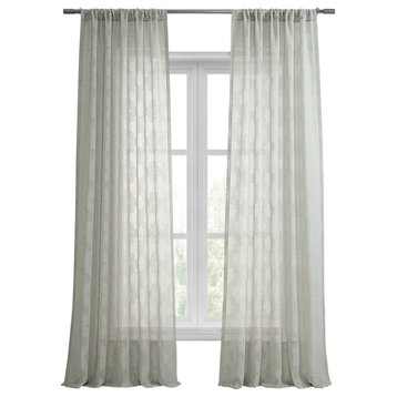 Calais Tile Patterned Linen Sheer Curtain Single Panel, Gray, 50"x108"