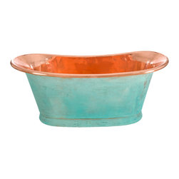 Verdigris Bateau bath with Copper Interior - Baths
