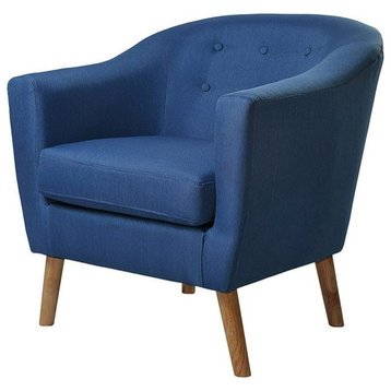 Accent Chair, Angled Legs and Polyester Seat With Button Tufted Curved Back, Blue