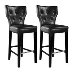 CorLiving - CorLiving Kings Bar Height Barstool in Black Bonded Leather, Set of 2 - Bar Stools and Counter Stools