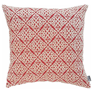 Diamond Patterned Chenille Decorative Red Pillow - Down Alternative Filled