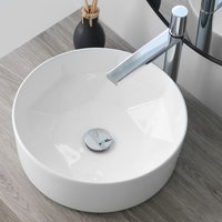 STYLISH Porcelain Round 15-3/4-inches Vessel Ceramic Bathroom Sink White