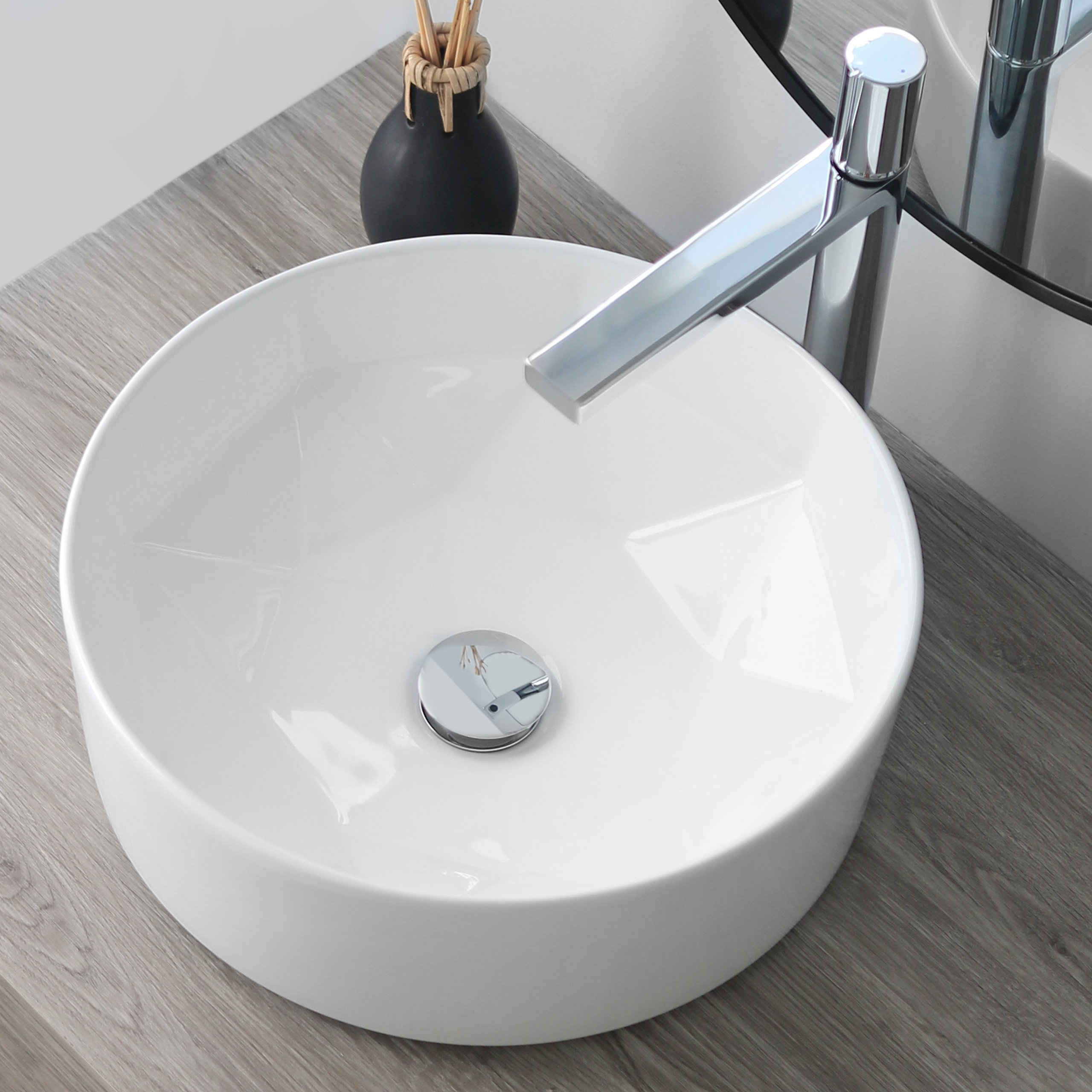 STYLISH Porcelain Round 15-3/4-inches Vessel Ceramic Bathroom Sink White