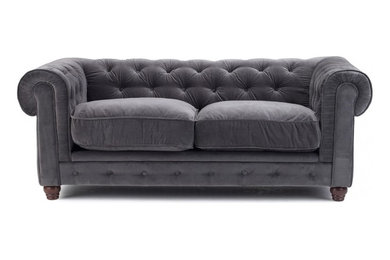Grey Velvet Chesterfield Sofa - two seat