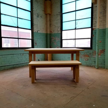 Oak Parsons Style Table and Bench