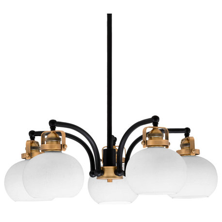 Easton, 5 Light, Chandelier, Matte Black & Brass Finish, 7" White Muslin Glass