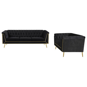 Coaster Holly 2-piece Fabric Tuxedo Arm Tufted Back Living Room Set in Black