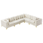 Meridian Furniture - Tremblay Modular Sectional, Cream, L-Shaped, 6-Piece: Armless (3), Corner (3) - Lean back and relax on this Tremblay sectional. Featuring soft cream velvet upholstery with deep button tufting, this sectional adds a bold touch to any living space. A complete set of gold and chrome legs are included, so you can change it up to suit your home decor. This sectional is modular, so you can create infinite configurations with it, which are easily attached using the latch underneath the frame. Its contemporary design is perfect for the modern home.