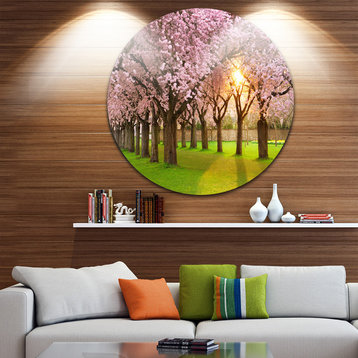 Fascinating Springtime Cherry Scenery, Landscape Round Artwork, 23"