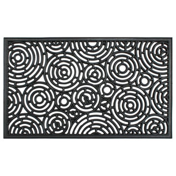 Black Moulded Circle Patterns Rubber Doormat, 18"x30"