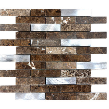Brown Emperador Dark Marble Textured Mosaic Tile, 12"x13.75", Set of 5