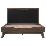 Armen Living - Astoria Platform Bed Frame in Oak with Black Faux Leather - Crafted from solid oak wood and sporting a beautiful faux leather upholstered headboard, the Astoria platform bed frame from Armen Living is the best choice to modernize your home instantly. It comes complete with a platform base to provide optimal support for your latex, spring, or memory foam mattress without a box spring for a low-profile look. This upholstered queen bed frame with headboard features a solid oak boarder around soft and easy to clean black faux leather, creating a chic color and texture contrast. It has a gorgeous gray wash that allows the wood&rsquo;s natural wood grain color variation to shine through. In addition, the bed frame offers plenty of storage space under it for your convenience. The Astoria&rsquo;s platform design is perched atop thick tapered legs, lending a mid-century modern feel to your space. The brown and black color theme easily blends into your existing d&eacute;cor and adds a flair of modern elegance. The Astoria Solid Oak Platform Bed from Armen Living is available in your choice of king or queen sizes.