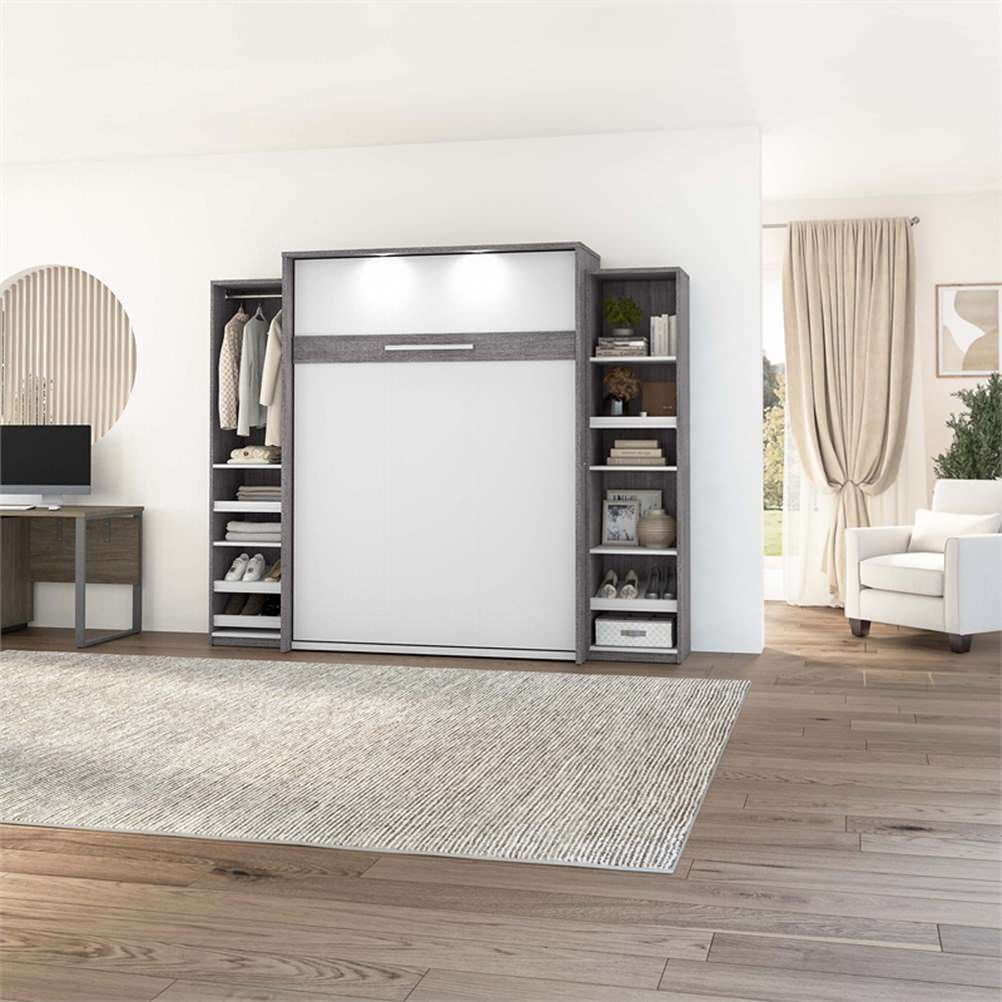 Cielo Full Murphy Bed with Narrow Storage in Bark Gray/White ...