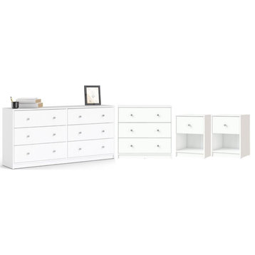 4 Pieces Set of Modern Wood Bedroom Furniture in White Finish