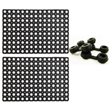 Set of 2 Mats Outdoor Interlocking Rubber Floor Mat Anti-Fatigue with 2 connecto