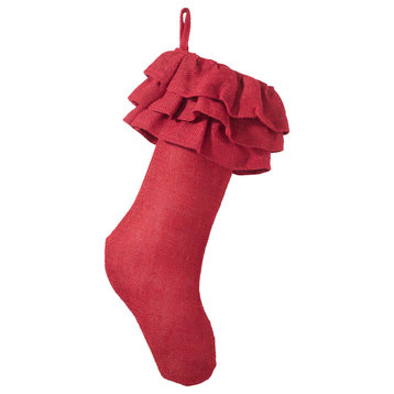 Ruffled Design Holiday Decor Christmas Stocking, One Piece, Red