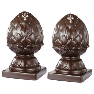Ceramic Artichoke Bookends on Square Base, Pair of 2, Brown