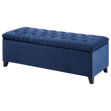 Madison Park Shandra Upholstered Soft Close Storage Bench, Navy Blue