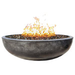 Pottery Works LLC - 48" Concrete Fire Pit Bowl, Charcoal, Crushed Black Lava Filling, Natural Gas - Entertain your family and guests outdoors all year round with one of our bestsellers. This impressive 48"D x 14"H concrete fire pit will certainly create a warm and inviting atmosphere in those star-filled nights while making a beautiful design statement on the way. Each unit is handmade to detail and includes all the gas burning hardware.