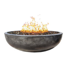 Pottery Works LLC - 48" Concrete Fire Pit Bowl, Charcoal, Crushed Black Lava Filling, Natural Gas - Fire Pits