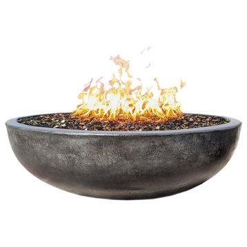 48" Concrete Fire Pit Bowl, Charcoal, Crushed Black Lava Filling, Propane Gas
