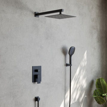 Wall Mount Shower System 10"Rain Shower Head with 3 Spray Settings Handheld, Matte Black