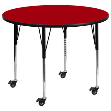 Mobile 60'' Round Red Thermal Laminate Activity Table, Standard Height
