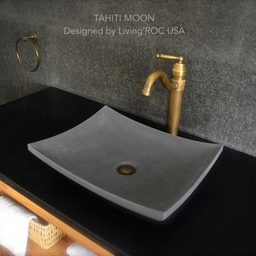 Gray Andesite basalt concrete look 18" stone bathroom sink-Tahiti Moon