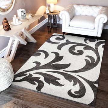 Quinton Floral Rug - Ivory and Black - 5' X 8'
