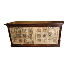 Mogul Interior - Consigned Antique Reclaimed Solid Wood Sideboard Natural Wooden Rustic Storage - Buffets and Sideboards