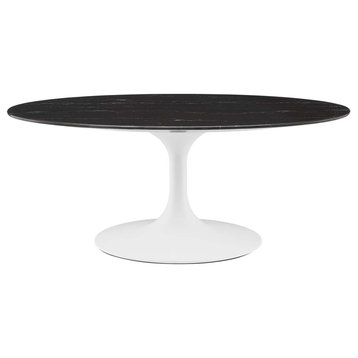 Lippa 42" Oval Artificial Marble Coffee Table White Black -5192