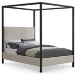 Meridian Furniture - James Linen Textured Fabric Upholstered Bed, Beige, Full - Feel like royalty when you drift off to dreamland from the confines of this James bed. This lovely bed offers a steel canopy for sturdy durability and resilience, its matte black finish an elegant contrast to the beige linen-like polyester fabric upholstery covering the bed's headboard and sides. The headboard is padded, making it a comfortable addition to your nighttime TV-binging routine.
