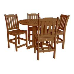 Highwood - Lehigh 5pc Round Counter Height Recycled Plastic Outdoor Dining Set, Toffee - Outdoor Pub And Bistro Sets