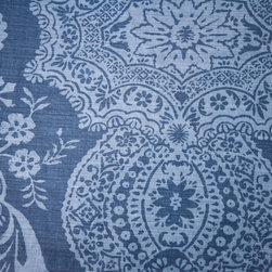 84" Round Blue Linen Tablecloth with Medallion Pattern - Products